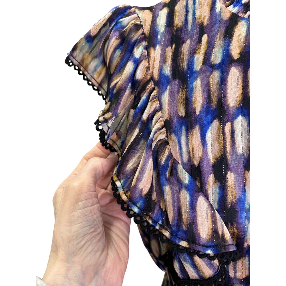 Lost + Wander Love Story Smocked Ruffle Purple Black Satin Maxi Dress Large NWT - Picture 5 of 10